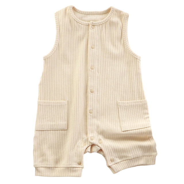 Wxirdiow Boy Baby Clothes Baby Rompers Summer Newborn High Stretch Solid Color Breathable Cotton With Front Button Closure Beige Size,6-9 Months