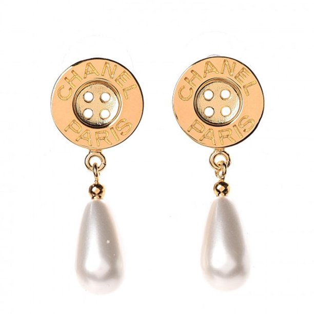 Chanel Chanel Ba Metal Pearl Paris Button Drop Earrings Gold Walmart Com Walmart Com