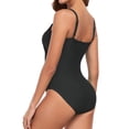 thumbnail image 6 of Minjewel Pleated One-Piece Swimsuit for Women: Adjustable Straps and Ruched Design,Slimming Beachwear with High Waist Tummy Control,Black,XL, 6 of 7