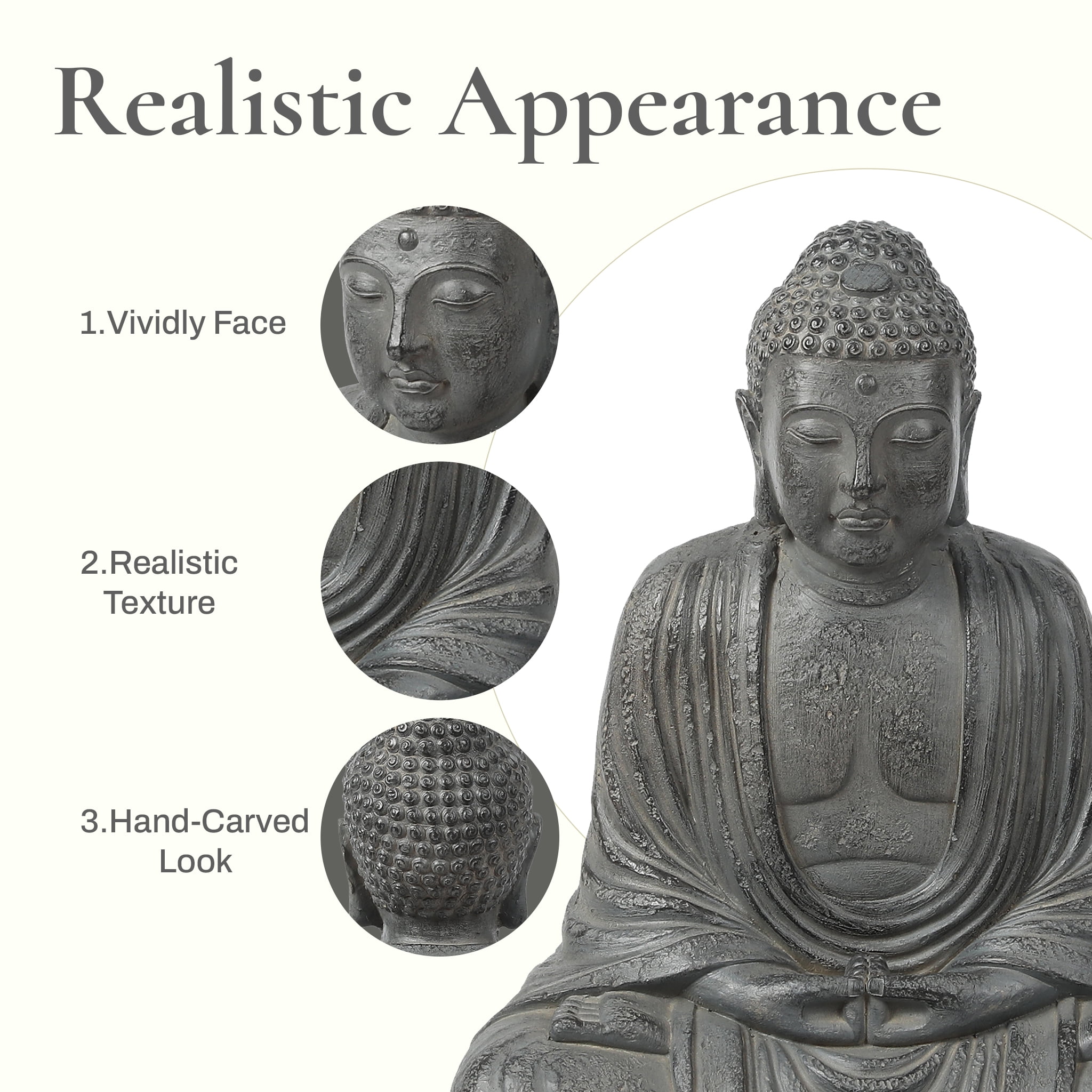 LuxenHome Buddha Statue Outdoor and Indoor, 17" Fiber Stone Meditating Buddha Garden Statues Outdoor, Zen Sculptures, Outdoor Statues for Garden, Patio, Backyard Deck
