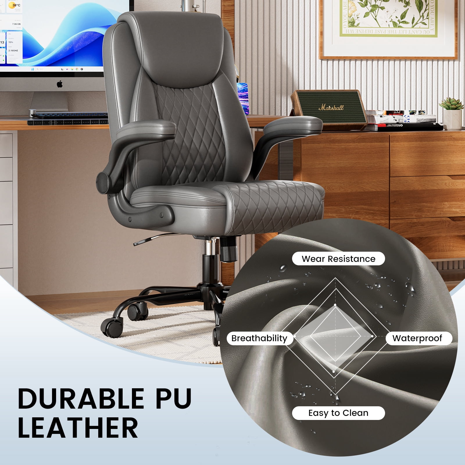 GTRACING Office Chair, 400LBS Big and Tall Home Office Chair Wide Seat Ergonomic Computer Desk Chair with Flip-up Arms, Gray