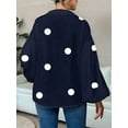 thumbnail image 2 of Women'S French Polka Dot Half-Open Collar Loose Bubble Long Sleeve Top Navy Blue M, 2 of 8