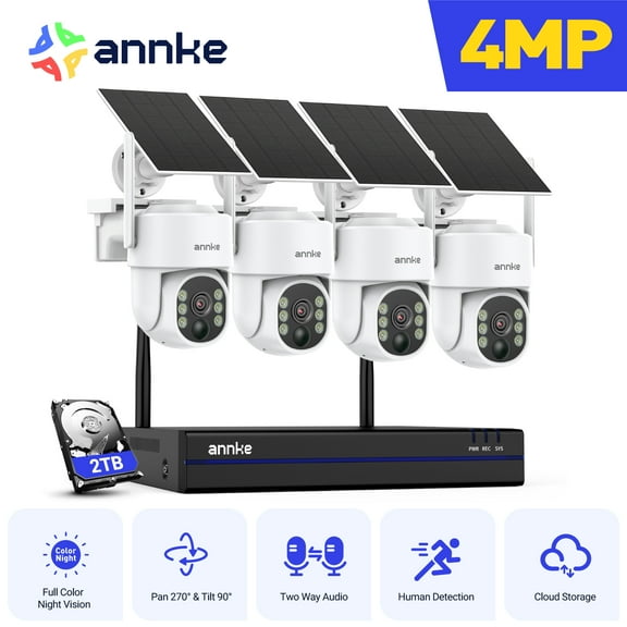 ANNKE 4MP Ultra HD 16 Channel 4 Cameras Wireless NVR Security System, 2.4/5.8G Dual-Band WiFi, Human Motion Detection, Two-Way Audio, Night Vision, Works with Alexa, 2TB HDD