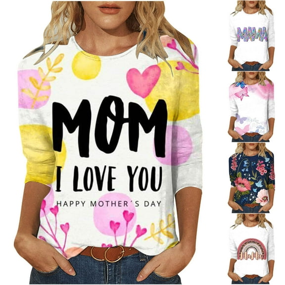 Fesfesfes Womens Short Sleeve Workout Tops Womens Fashion 3/4 Sleeve Retro Round Neck Easter Printed Loose Tops Blouse 3/4 Sleeve Club Tops for Women M(US:6)