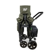 WonderFold W4 4 Seater Quad Stroller Wagon, Stylish All Terrain Ride with Raised Seats & Adjustable Canopy, Olive Green