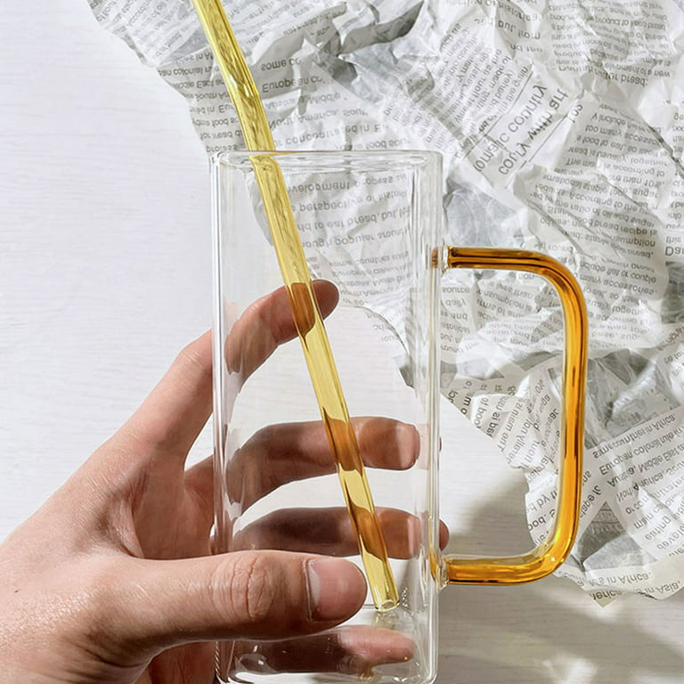 Drinking Glass Straw Cup Square Drinkware Highball Glasses With Bamboo Lid  Coffee Mug 
