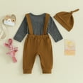 thumbnail image 3 of Bagilaanoe 3Pcs Newborn Baby Boys Easter Outfits Overalls Set Long Sleeve Romper Tops + Suspender Pants + Hat 3M 6M 12M 18M Infant Spring Clothes, 3 of 8