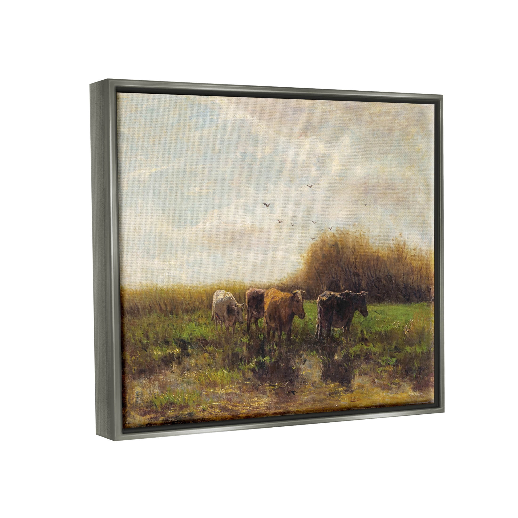 Cattle Stepping Rural Scenery Animals & Insects Graphic Art Luster Gray Framed Art Print Wall Art
