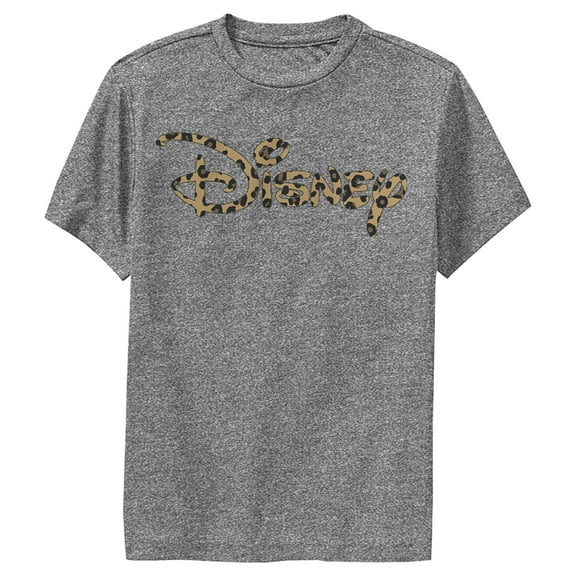 Boy's Disney Leopard Print Logo  Performance Graphic Tee Charcoal Heather Small