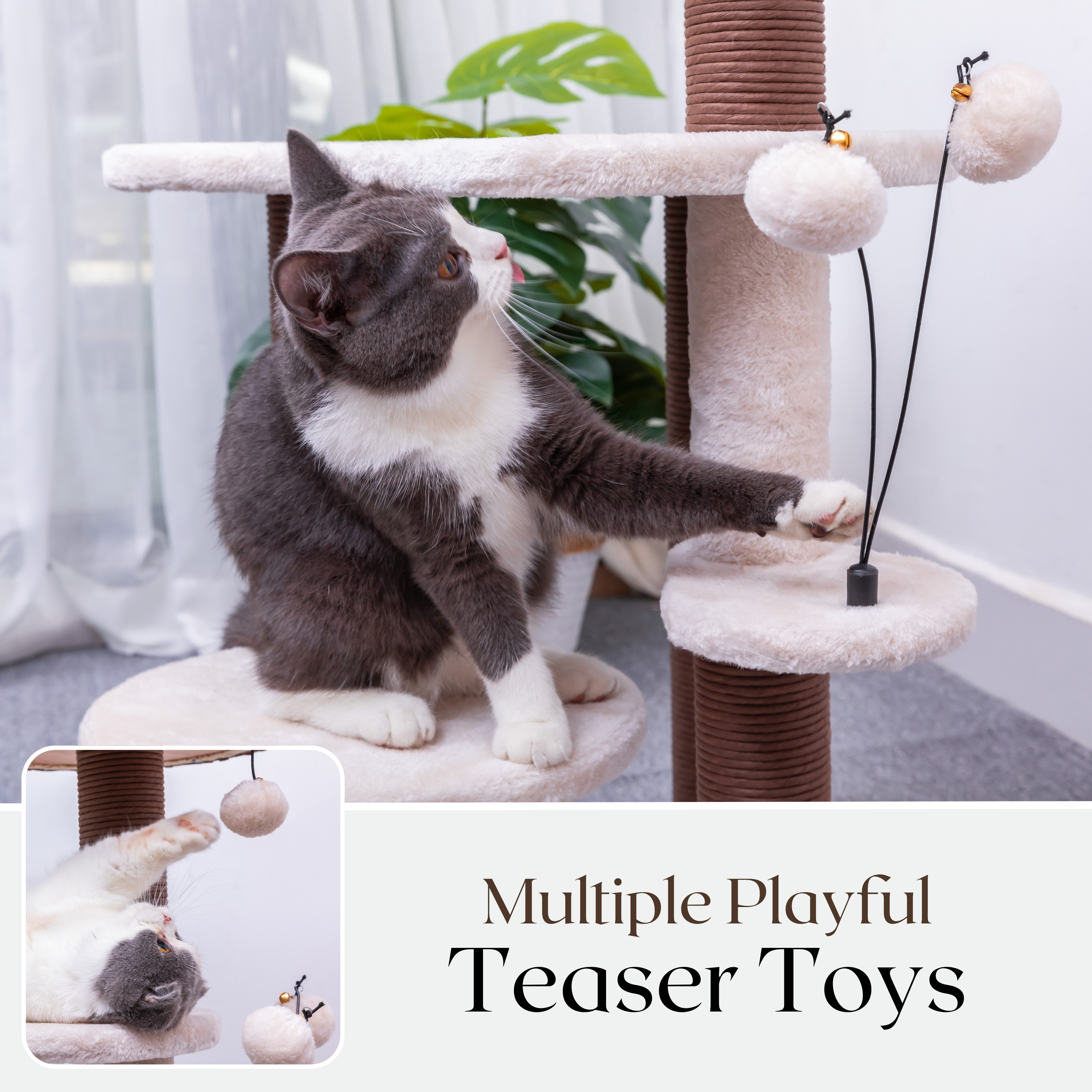 PetPals 35"H 5-Lvl Cat Tree with Handwoven Nest Bed Plush Pads and Paper Rope Scratching Posts