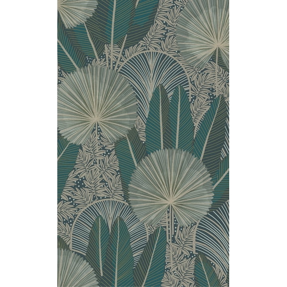 Teal Bold Metallic Leaf Tropical Wallpaper R8366