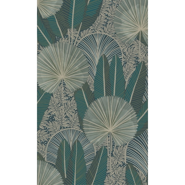 Teal Bold Metallic Leaf Tropical Wallpaper R8366