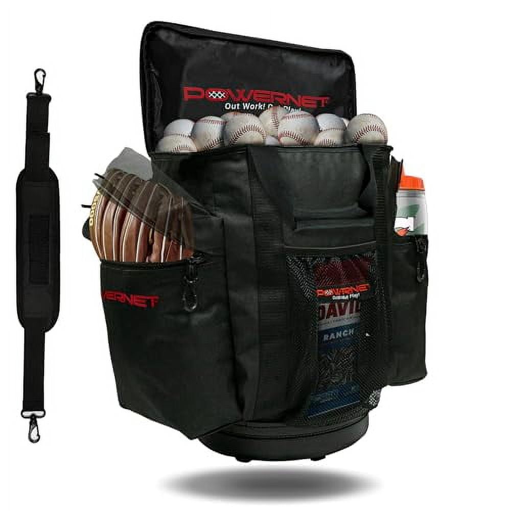 PowerNet Soft Bucket Carry Bag, Ball Bucket Replacement with Shoulder Strap & Pocket Organizer to Carry or Store Softball & Baseball Gear (Softside)