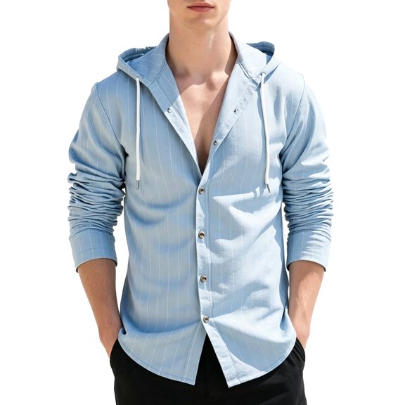 Casual Business Linen Shirt for Men Long Sleeve Lightweight Breathable Button Down Dress Top Comfortable Fit Office Wear Summer Sky Blue XL