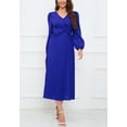 thumbnail image 3 of Solid Color Twist Front Pleated Dress for Women Mid-Calf Length Blue Small, 3 of 4