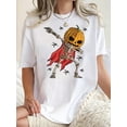 thumbnail image 1 of 1pc Women'S Casual Crew Neck T-Shirt with Geometric Pumpkin Skeleton Print, Fashionable Short Sleeve Knit Fabric Top, Comfortable All-Season Polyester Tee with Medium Stretch, 1 of 6
