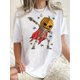 thumbnail image 1 of Camiseta Para Mujer De Verano Para Uso Diario, Viajes, Desplazamientos1pc Women'S Casual Crew Neck T-Shirt with Geometric Pumpkin Skeleton Print, Fashionable Short Sleeve Knit Fabric Top, Comfortabl, 1 of 7