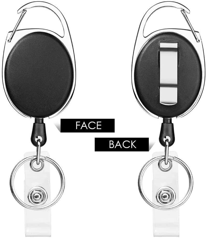 2 Pack ID Badge Holder,Badge Holder Retractable Clip with Carabiner Reel Clip and Key Ring for Men and Women