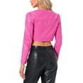 thumbnail image 3 of INSPIRE CHIC PU Leather Crop Jackets for Women's Open Front Long Sleeve Jacket XS Hot Pink, 3 of 5