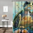 thumbnail image 2 of ONETECH Turtle Flowers Bubbles Shower Curtain for Bathroom Durable and Washable with Hooks 36x72, 2 of 7