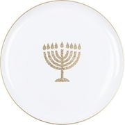 EcoQuality 6.3" inch Round Plastic Plates White Hanukkah Dessert Plates with Gold Glitter Stamp Chanukah Menorah Design Hanukkah Party Disposable Salad China Like (60 Pack)