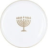 EcoQuality 10.6" inch Round Plastic Plates White Hanukkah Dinner Plates with Gold Glitter Stamp Chanukah Menorah Design Hanukkah Party Heavy Duty Large Disposable Salad China Like (50 Pack)