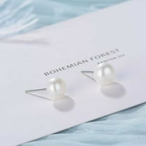 Pearl Stud Earrings 8mm Silver, Simyoung Classic White Freshwater Cultured Pearl Stainless Steel Stud Earrings