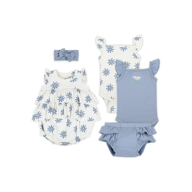 Little Star Organic Baby Girls 5Pc Mix and Match Gift Set, Size Newborn
