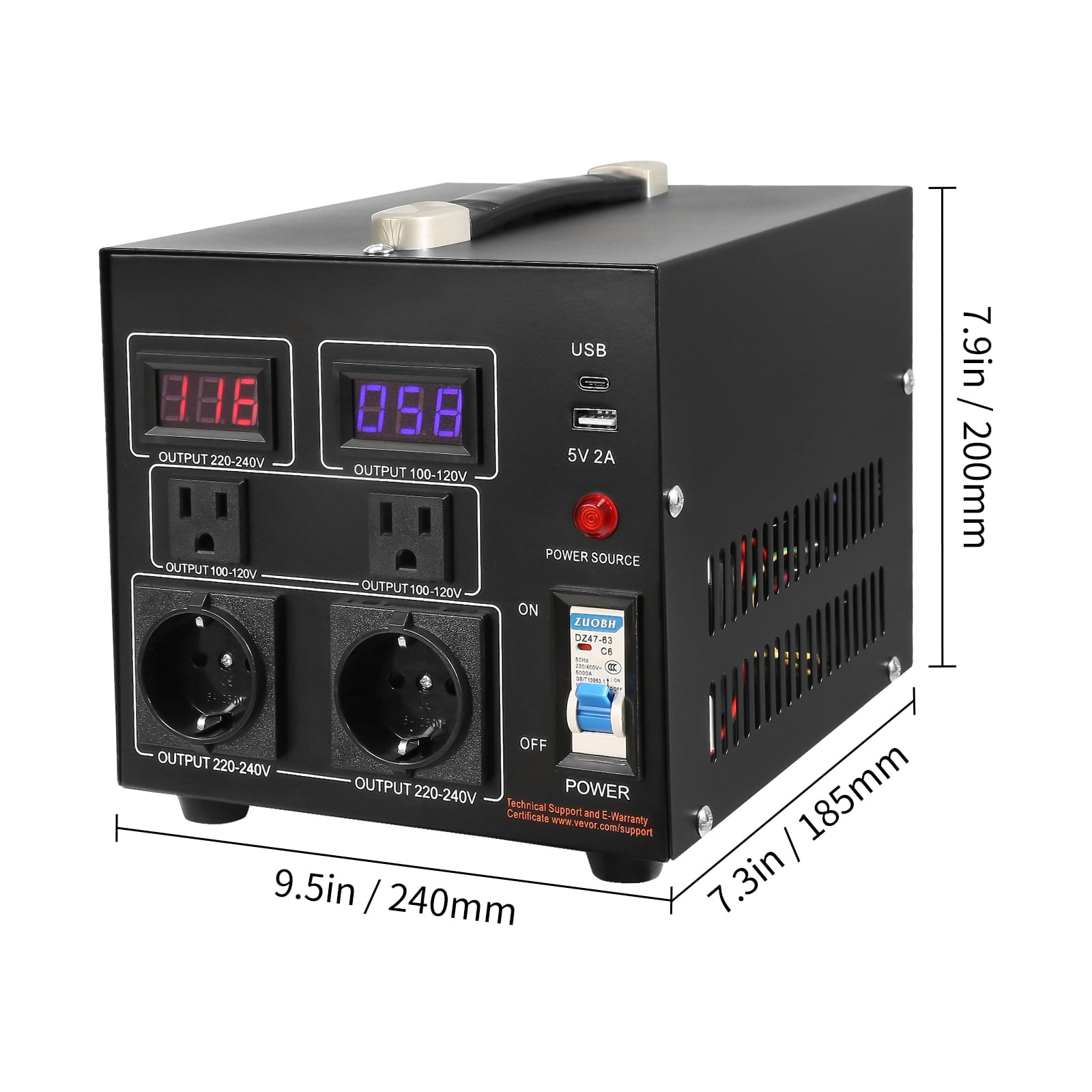 SKYSHALO Transformer Step Up/Down 220V-110V /110V-220V 1000W 2 LED Voltage Converter