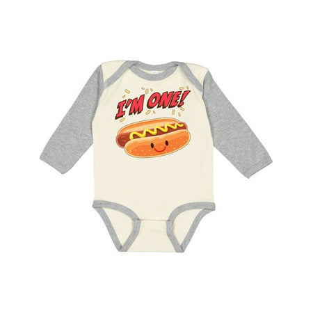 

Inktastic Im One! hot dog first birthday Gift Baby Boy or Baby Girl Long Sleeve Bodysuit