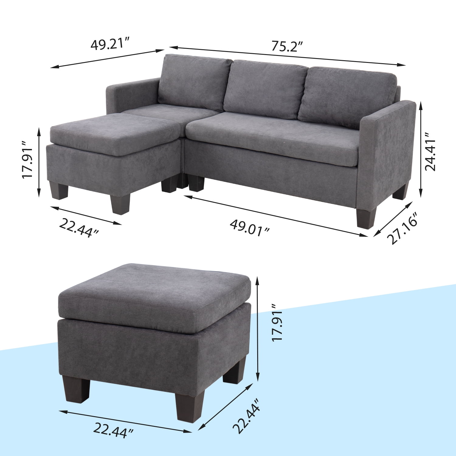 Lacoo Modern Linen Fabric L-Shaped Sectional Sofa, Beige