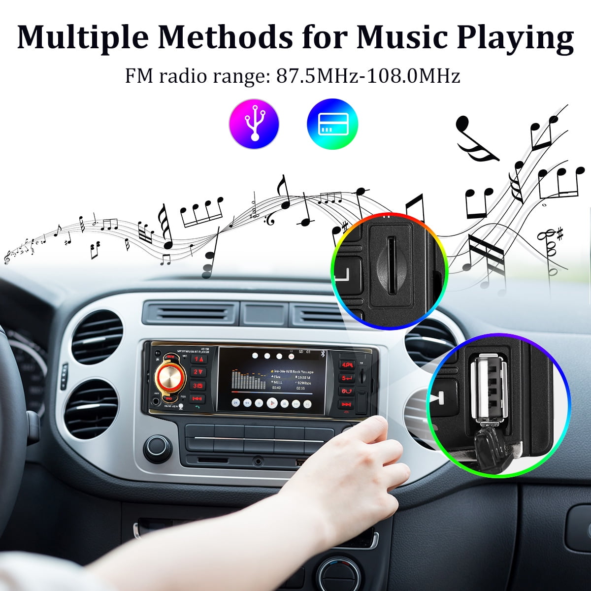 Car Media Player, Bluetooth Audio and HandsFree Calling, Rear view