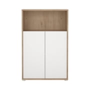 Tvilum Sign 3 Shelf Bookcase with Doors and Adjustable Storage in White and Hickory