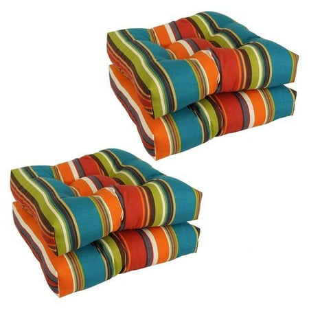 

19 in. Squared Patterned Spun Polyester Tufted Dining Chair Cushions Westport Teal - Set of 4