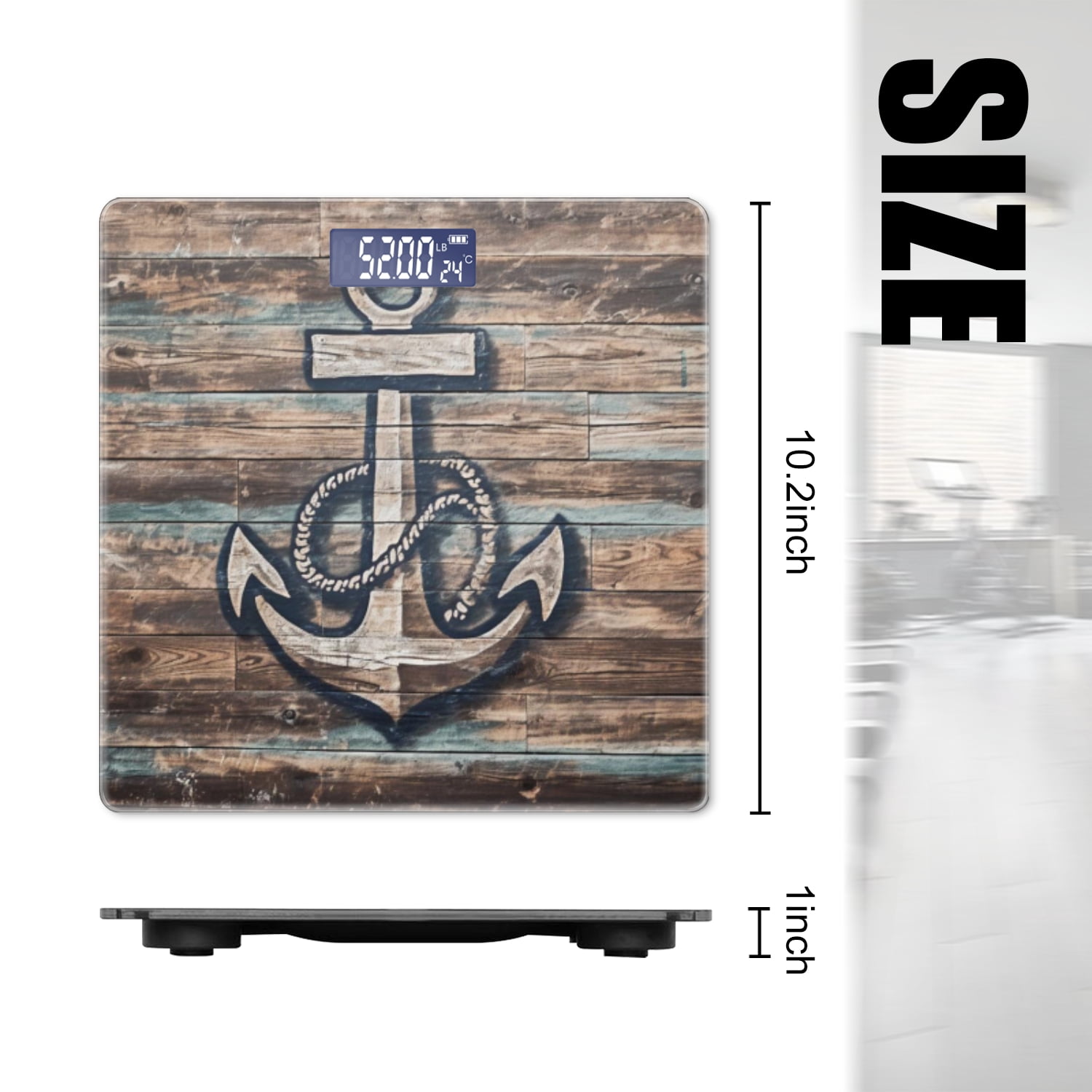 High Precision Body Weight Scale Smart Bathroom Scales with Large LCD Display(400lbs),Decorative for Bedroom-Nautical Wooden Background With Anchor