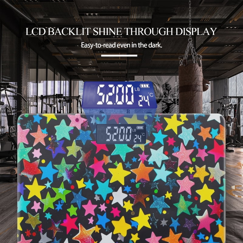 Digital Bathroom Scale with Large LCD Display,High Capacity Scale 400 lbs High Precision body fat scale-Colorful Stars Pattern On Black Surface