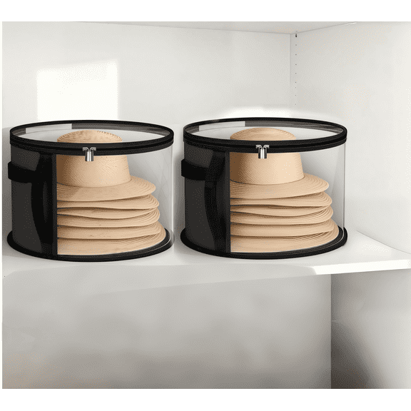 2 Pack Large Hat Storage Boxes – Foldable Round Cowboy Hat Organizer, Wide Brim Hat Carrier Case for Travel, Hat Box for Women and Men
