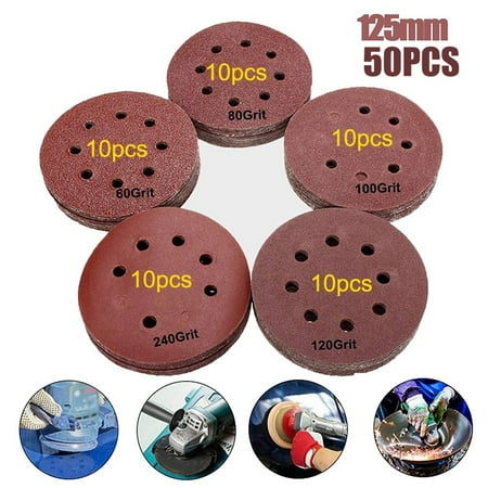 

50Pcs 125mm Sanding Discs 5 Inch 8 Hole Orbital Sander Sandpaper Polishing Pad