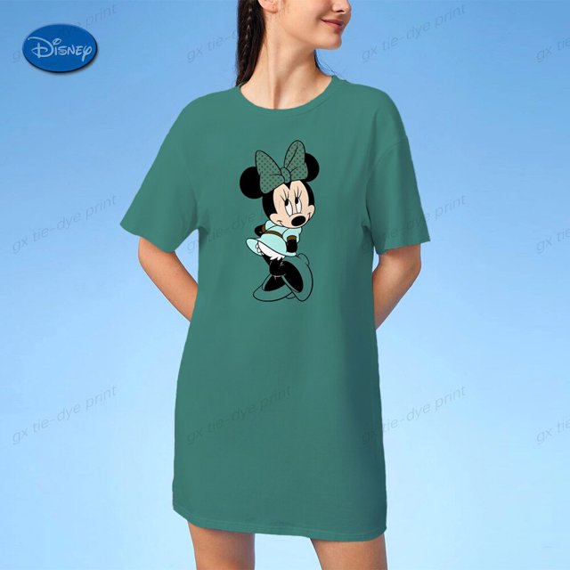 Women T-shirt Dress Fun Disney Mickey Mouse Print Short Sleeve T Shirt Ladies Casual Loose Fashion Woman Streetwear Y2k ClothesL Gao Jinjia LED