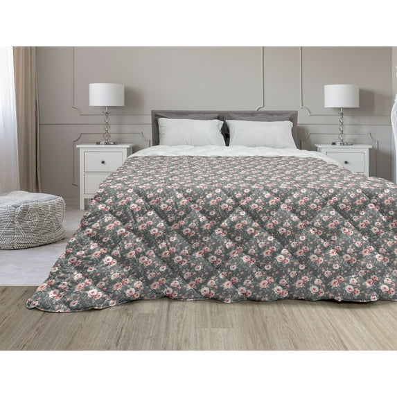 Shabby Flora Down Alternative Comforter, Peonies Roses and Peas Bell Colorful Bouquet Butterflies Botany Garden, Microfiber Quilt for All Season, 5 Sizes, Multicolor, by Ambesonne