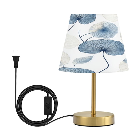 Modern Minimalist Cone Desk Lamp Antique Bronze Base & Linen Shade Bedside Table Lamp for Bedroom Living Room, Office, Dorm Blue and Beige Dandelion Medium