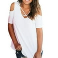 thumbnail image 3 of Womens Summer Tshirts V Neck Cold Shoulder Tunic Tops Blouse Shirts, 3 of 8