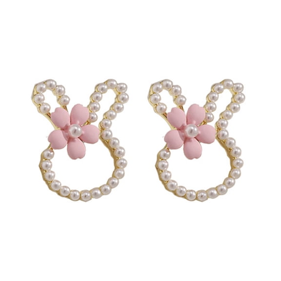SUSHANG Bunny Earrings S925 Silver Needle South Sweet Bunny Fashion Pearl Flower Cartoon Cute Stud Earrings