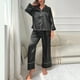 thumbnail image 2 of Conjunto de pijama clásico de seda satinada con botones para mujer: camiseta de manga larga y pantalones para dormir o estar por casa, 2 of 8