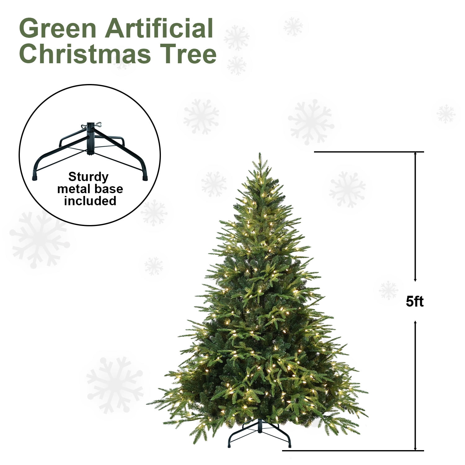 4 Ft Pre-Lit Artificial Christmas Tree with 150 Warm White Incandescent Lights, 856 Branch Tips, PE+PVC Hinged Pine with Partial Memory Wire Branches, Foldable Metal Stand for Holiday Decoration
