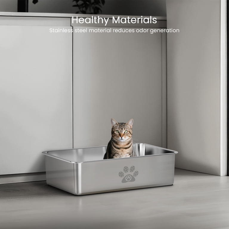 automatic cat litter box for multiple cats PetCove XL Stainless Steel Cat Litter Box with Lid – Enclosed Metal Litter Box for Indoor Cats with Odor Control & Privacy – Blue main image 0