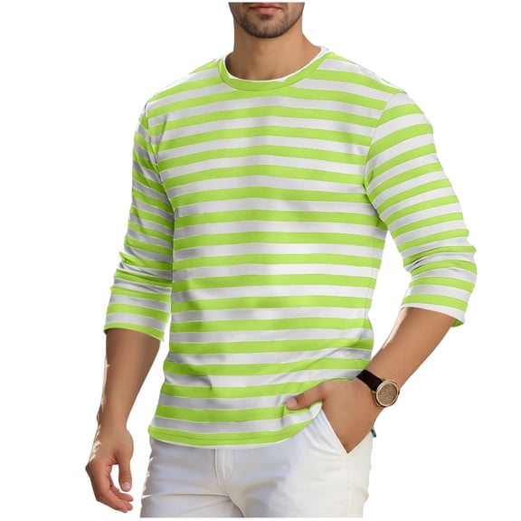 2026 Men's Casual Striped Crewneck 3/4 Sleeve T-Shirt Basic Pullover Stripe Tee Shirt for Men Loose Fit