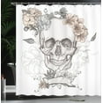 thumbnail image 3 of Ambesonne Grunge Shower Curtain, Skull and Flowers Mexican, 69"Wx84"L, Grey and Peach, 3 of 4