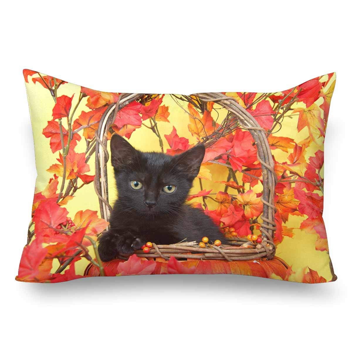 GCKG Black Cat Autumn Leave Pillow Cases Pillowcase 20x30 inches