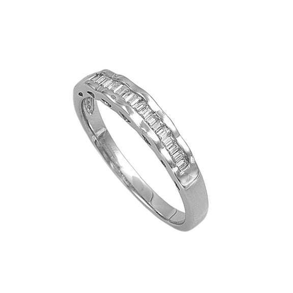 Baguette Row Center Cubic Zirconia Ring Sterling Silver 925 Size 5